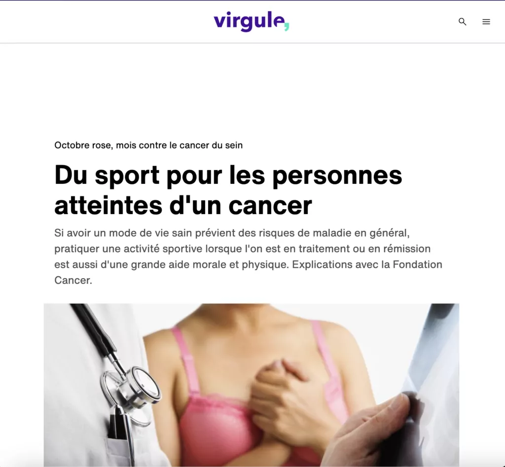 Extract of an article from "Virgule" about sport for people with cancer.