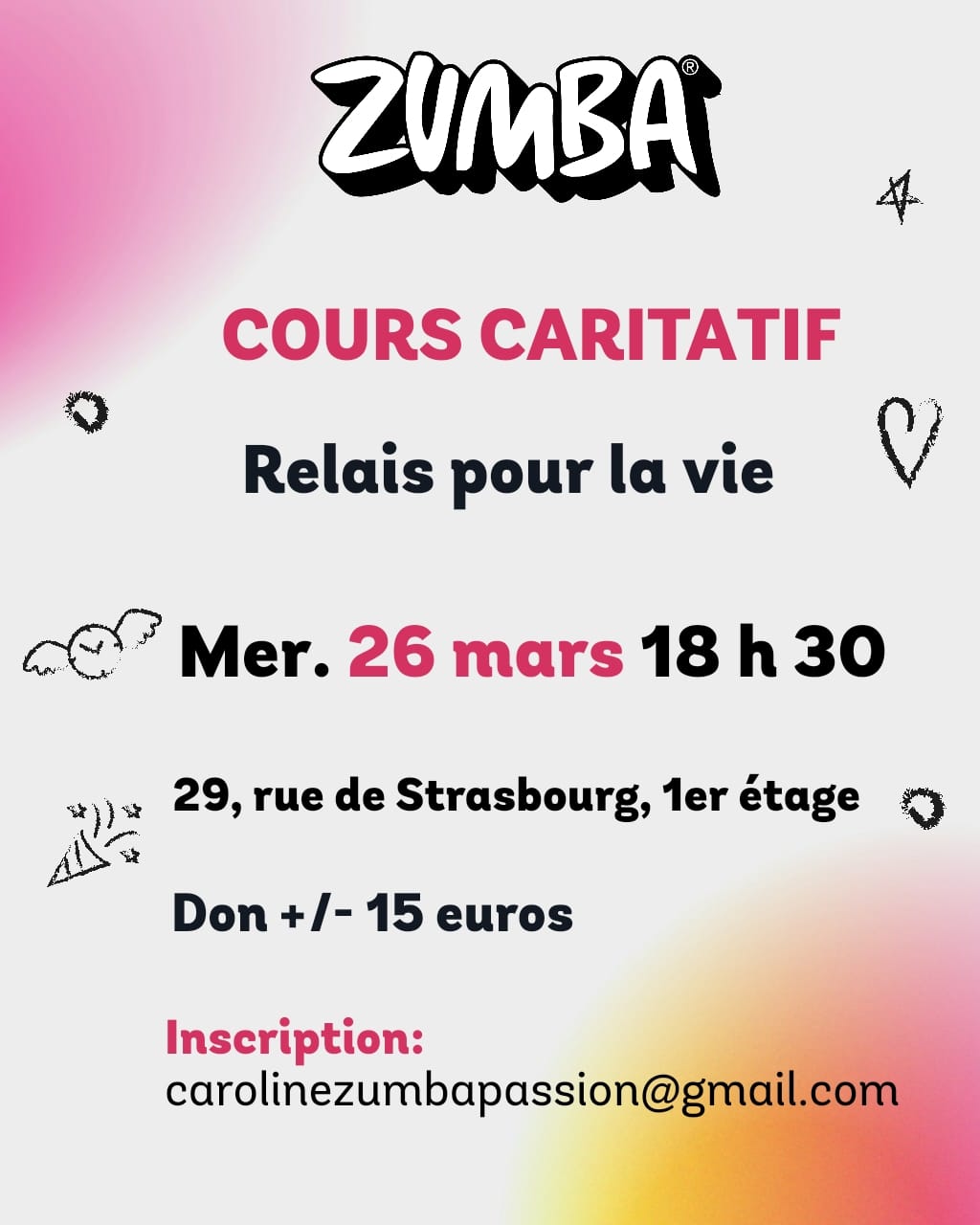 Flyer in French for the Charity Zumba class for Relais pour la Vie Luxembourg 2025