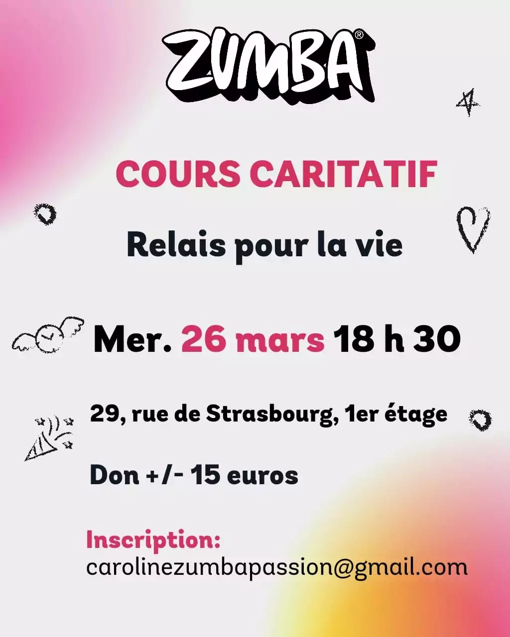 Flyer in French for the Charity Zumba class for Relais pour la Vie Luxembourg 2025