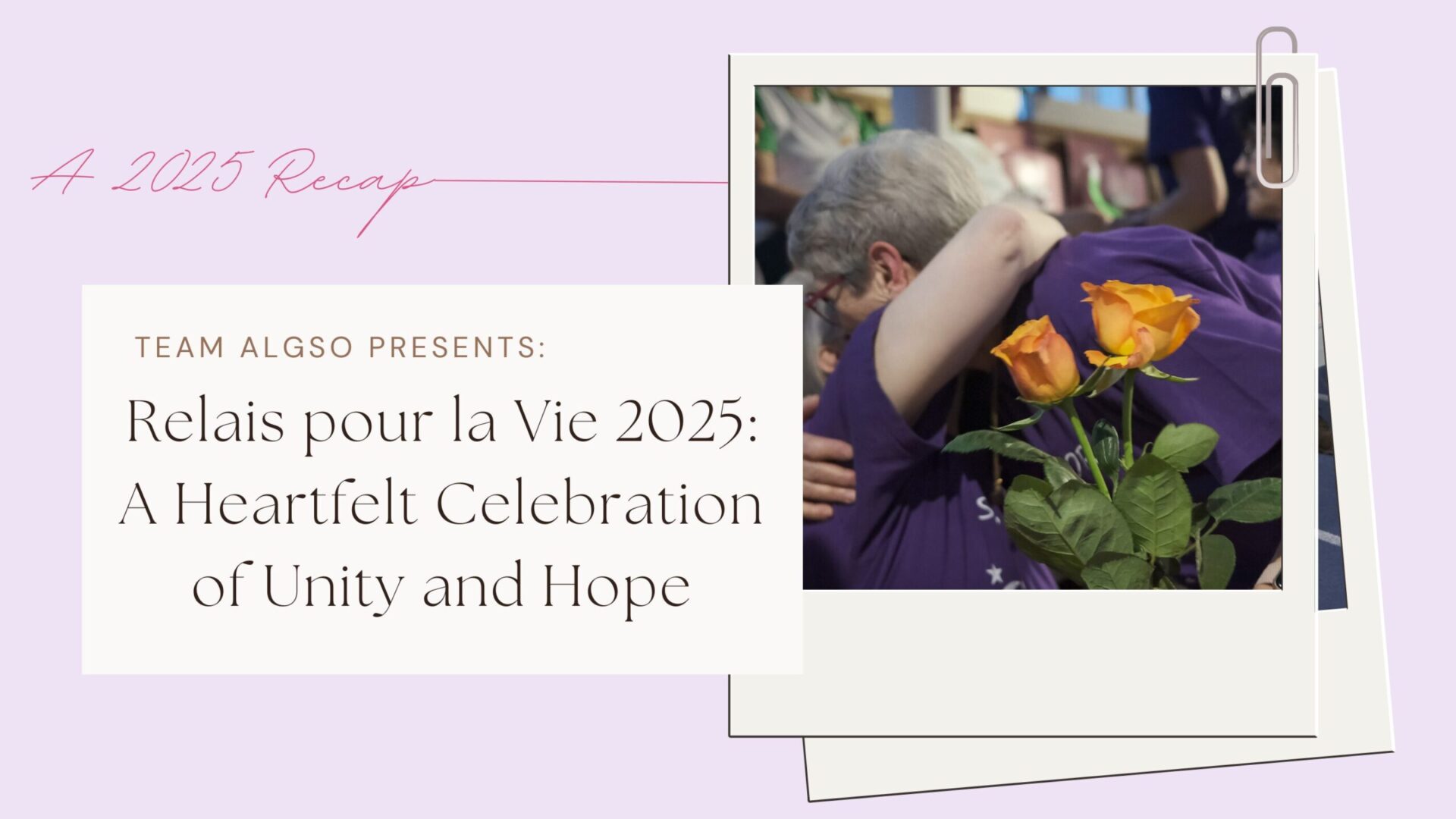 an ALGSO member hugging another ALGSO member at Relais pour la Vie 2025 Luxembourg