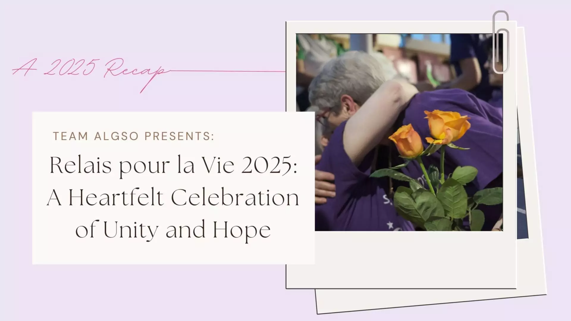 an ALGSO member hugging another ALGSO member at Relais pour la Vie 2025 Luxembourg